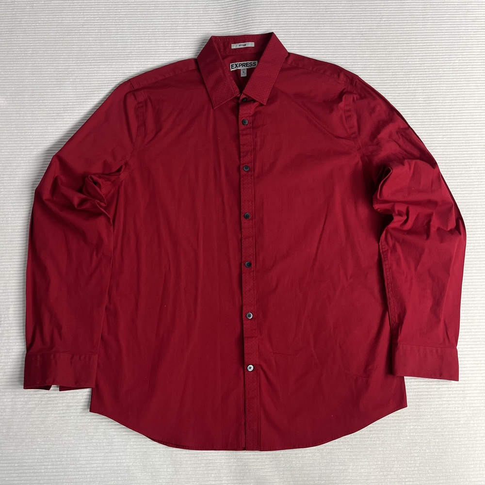 Express Dress Shirt Mens XL Red Slim Fit Long Sleeve Button Front Spread Collar